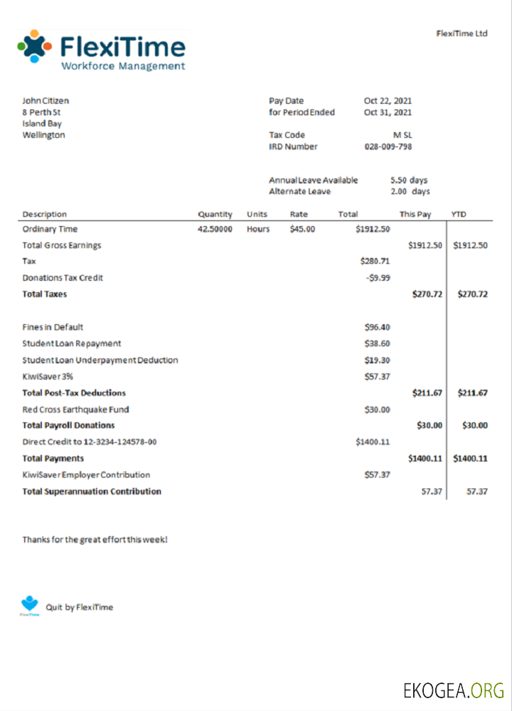 Facture pour les solutions de gestion des effectifs et de paie FlexiTime aux États , Unis